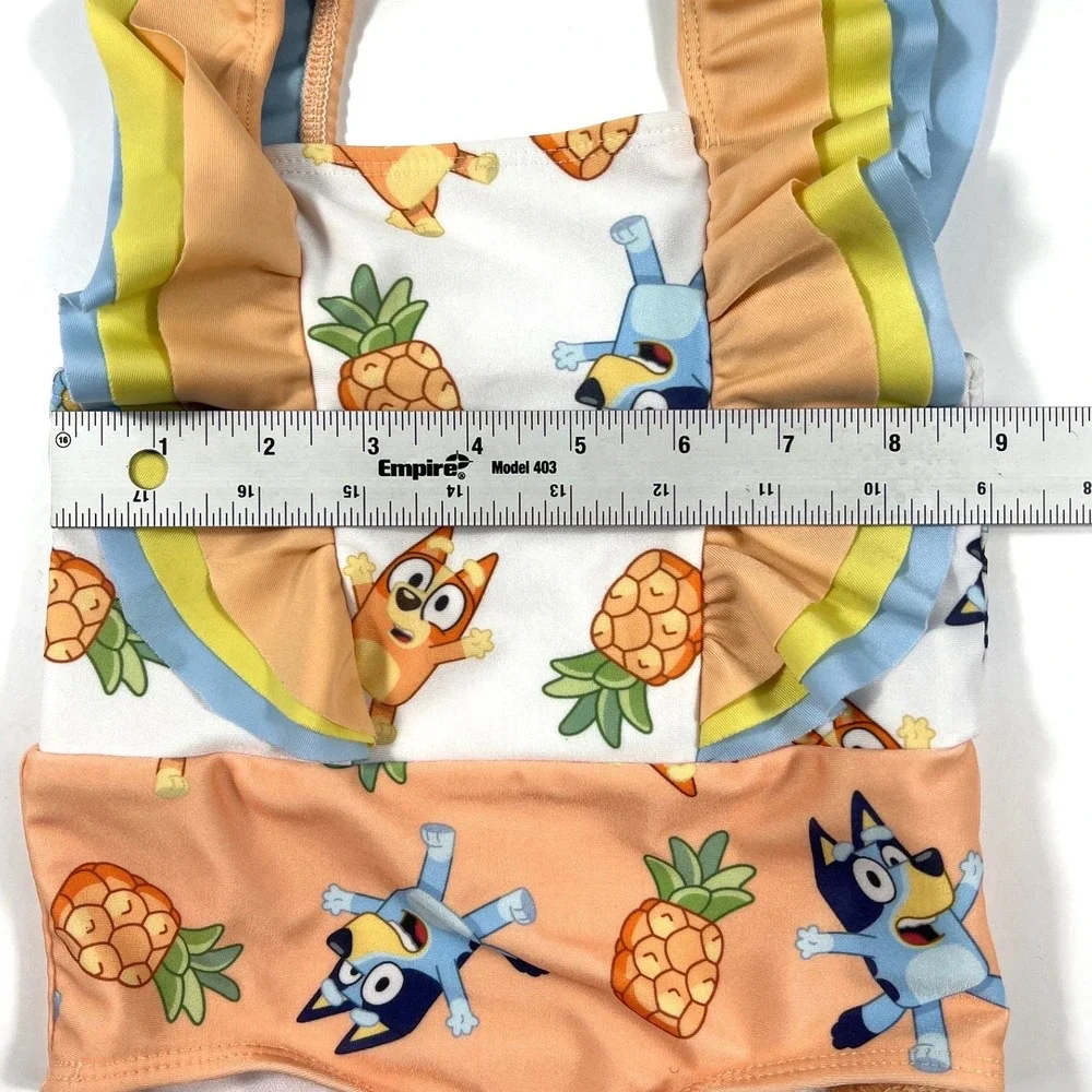 Bluey Bingo Ruffle One Piece Swimsuit Toddler Girls 18M Orange Blue EUC‎